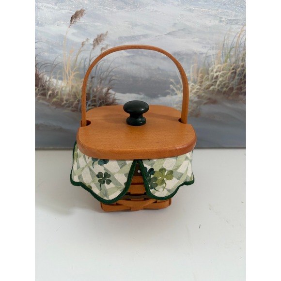 Longaberger Other - Longaberger 1999 St Patricks Day Basket Shamrock Liner Lid Protector Handwoven